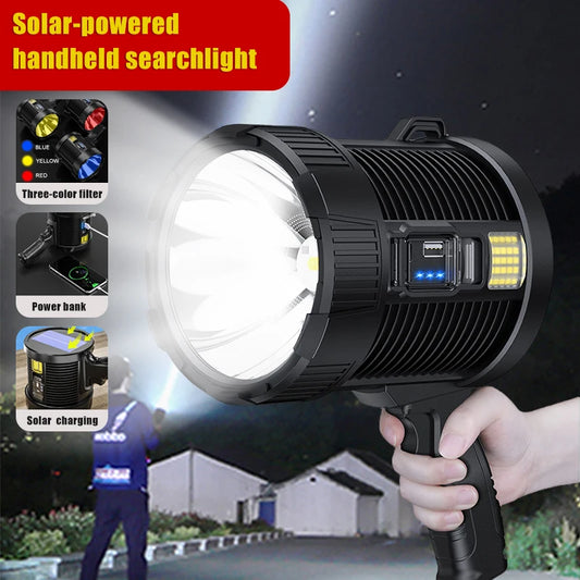 Rechargeable Spotlight 900000 Lumens Led Spot Lights Handheld Large Flashlight Super Bright Outdoor Solar Spotlights Searchlight