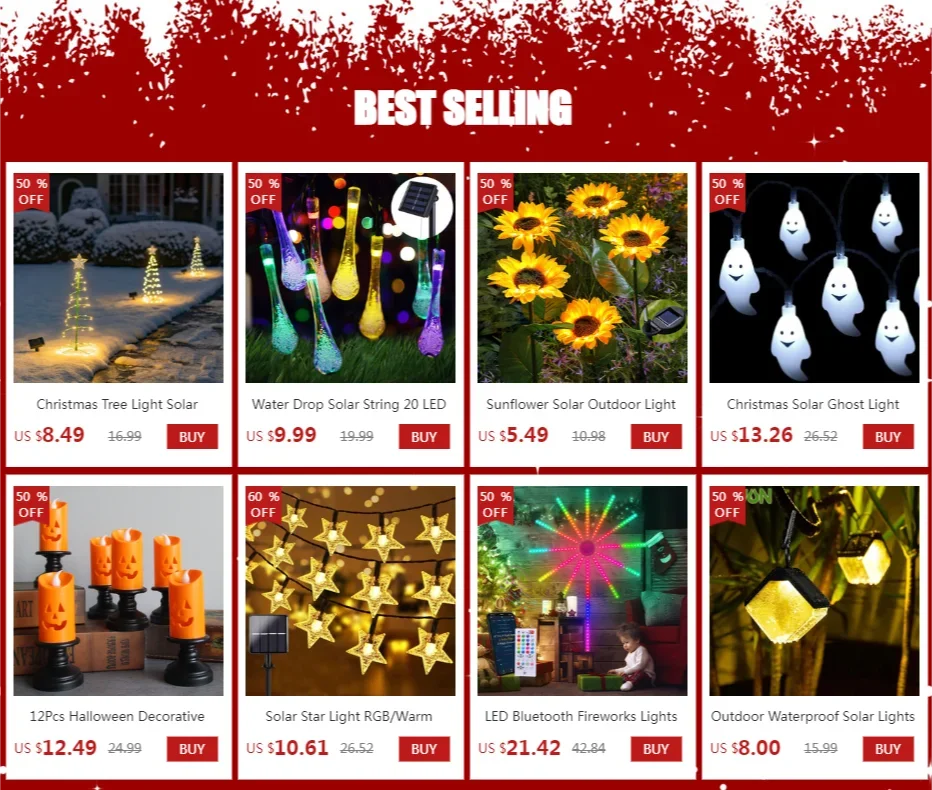 Solar Flower String Lights Outdoor Waterproof LED Fairy Lamp Decoration for Garden Fence Yard Christmas Home Party Decor