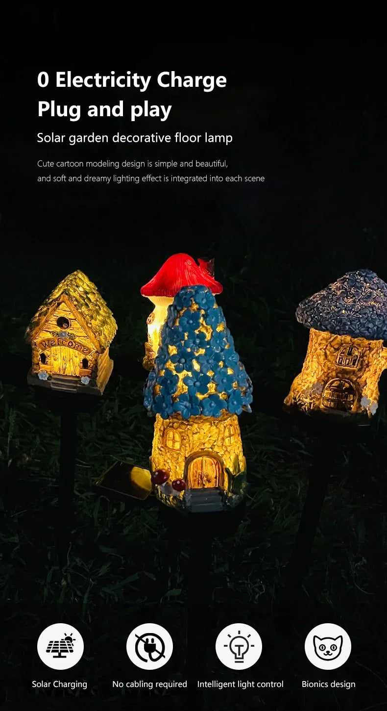 Solar Lawn Light Resin Craft Miniature Fairy Mushroom House Solar Powered Garden Yard Outdoor Decor Lamps Christmas Lamp