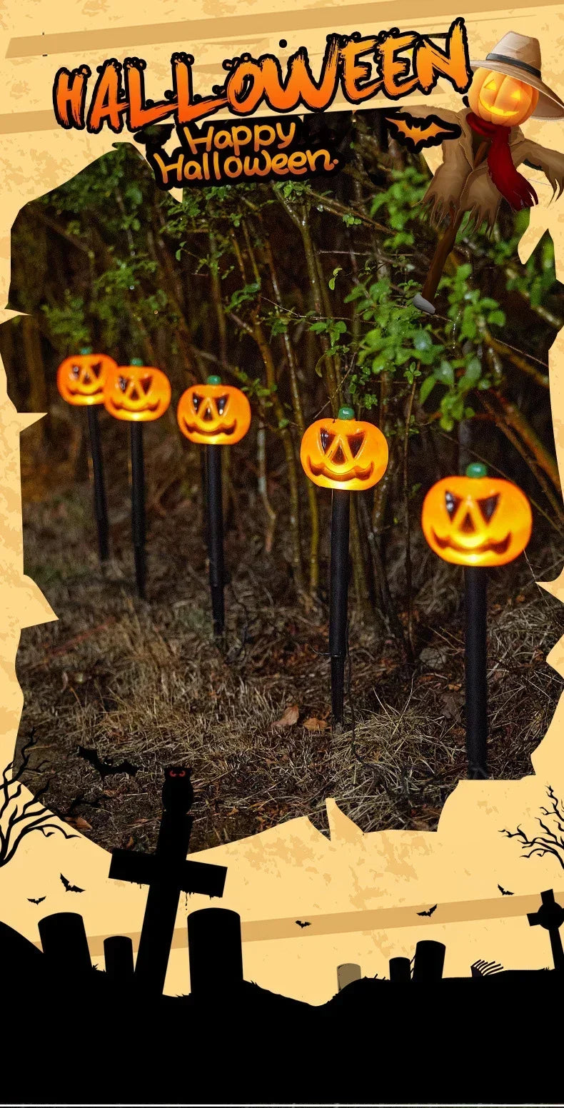 2PCS Solar Powered Lawn Lamp  Set of 5 Cute Ghost lanterns Decorated Halloween Party Decoration For Home bar Atmosphere Decor