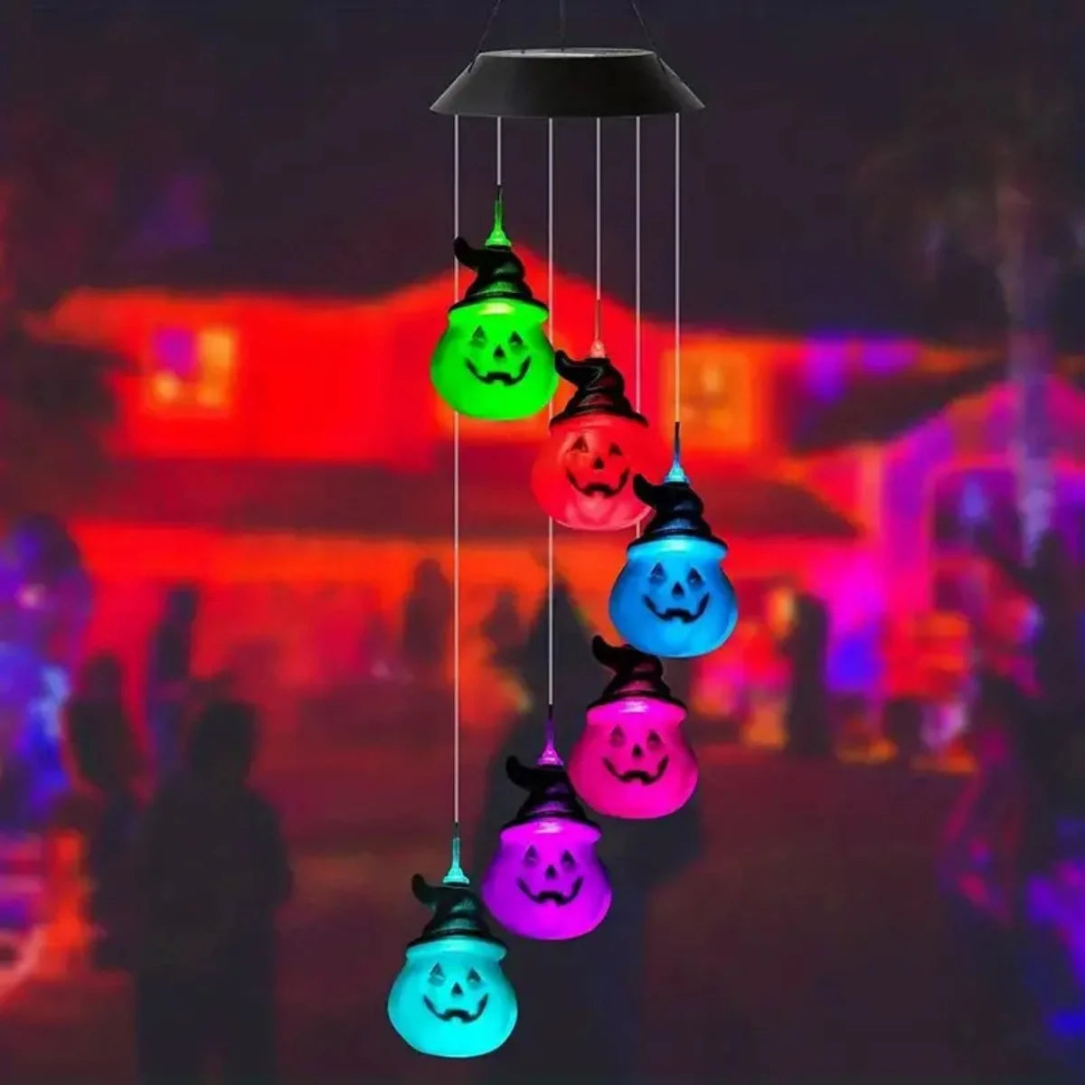 1PC Halloween Solar Wind Chimes Color Changing with 6 LED Pumpkin Waterproof Lights by Solar Powered Suitable For Holiday Party