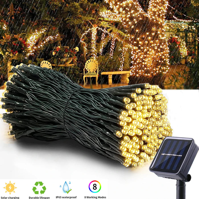 Outdoors Solar String Light 20/50/100LED 8 Modes Solar Lamp Waterproof for Gardens Wedding Party Valentines Christmas Tree Homes