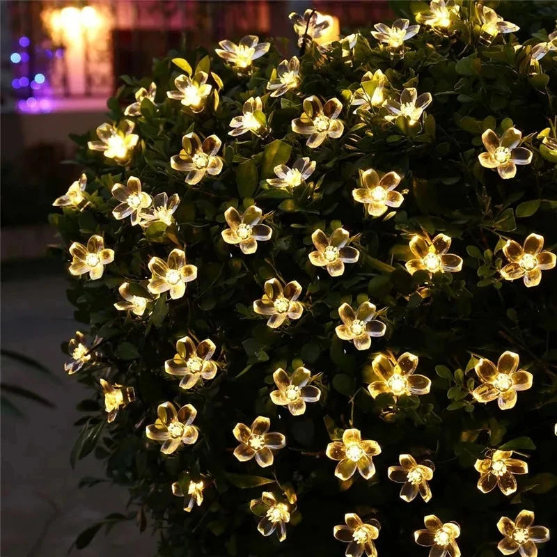 5M/7M/12M LED Solar Lights Outdoor Floral String Flower Fairy Lights Garlands For Christmas Party Outdoor Decoration Waterproof