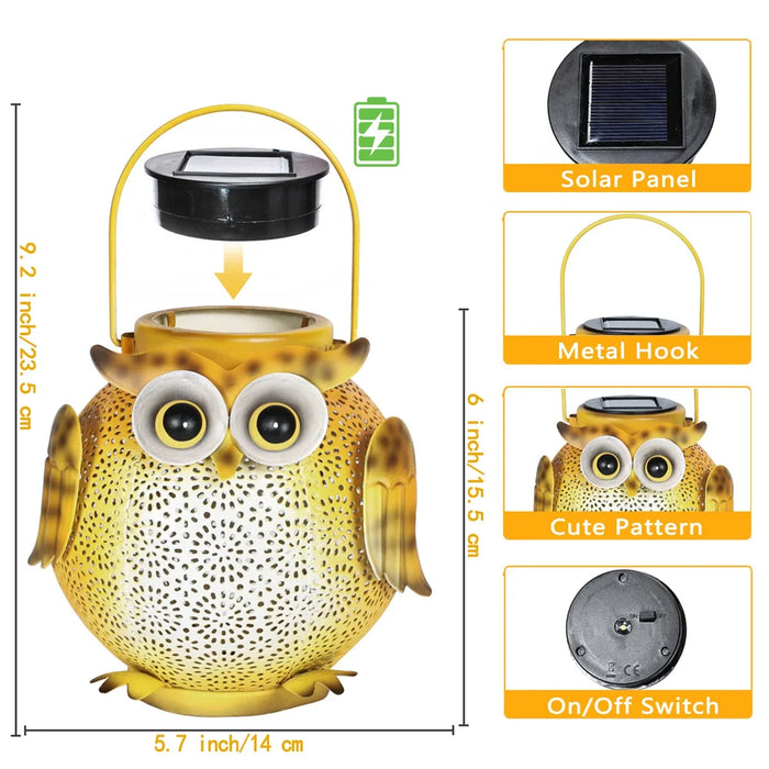 Hanging Solar Lantern Garden Light Waterproof Metal Decorative Solar Light Outdoor for Patio Yard Table Pathway Owl Pattern