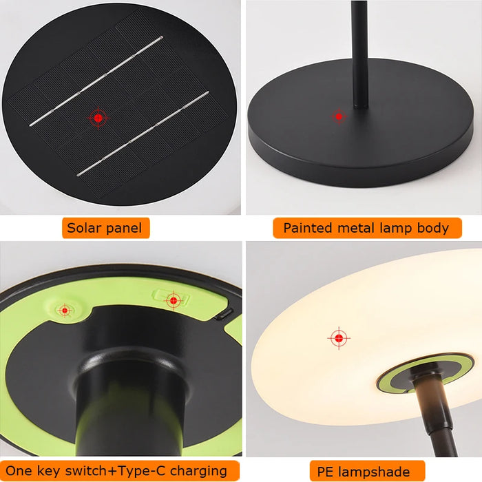 Outdoor Floor Lamp Solar Powered Light 4400 mAh Rechargeable Battery Cordless Light USB-C Charged IP54 Lamp for Lawn Pool Garden