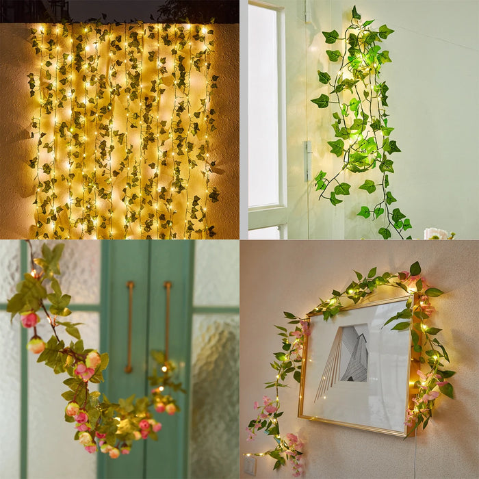 Solar Vine String Lights LED Solar String Lights Outdoor Waterproof Artificial Ivy Leaf Plants Lights for Garden Wedding Fence