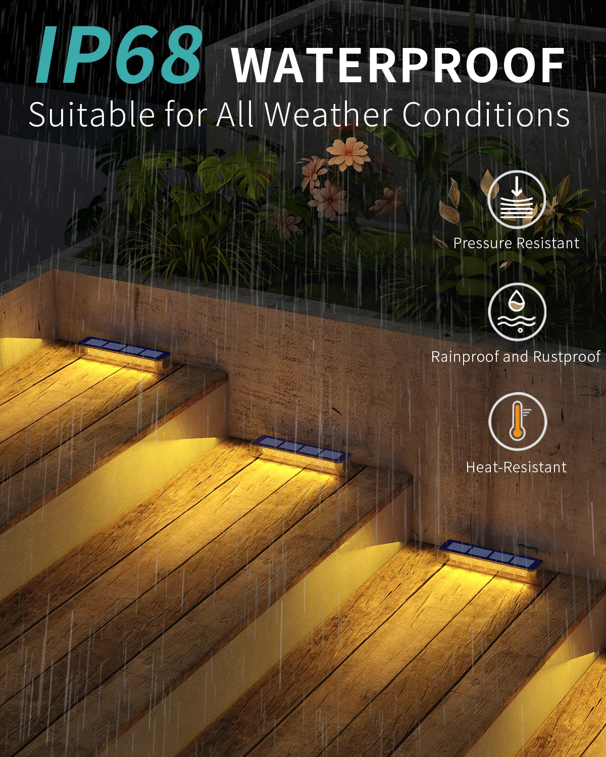 Solar LED Step Lights 4 Pack Outdoor IP68 Waterproof high Brightness Stairs Lamp With Lens Decor Lighting For Garden Deck Path