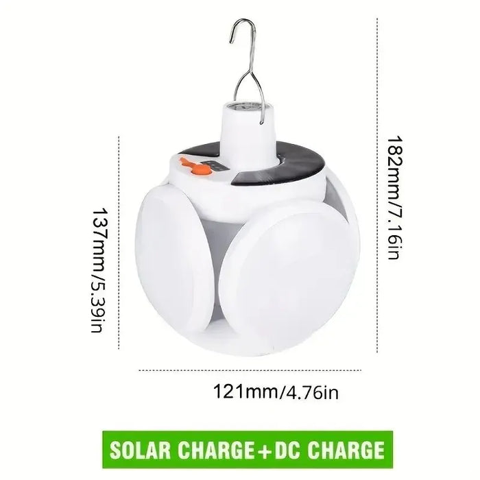 Solar LED Camping Lantern, Tent Lamp With Hook, Portable Outdoor Football Folding Light, Emergency Hurricane Camp Lamp