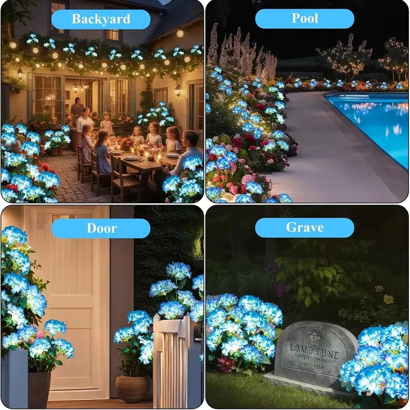 Solar Lights Solar Flowers Lights with 3 Head Hydrangea Flowers Waterproof for Garden Yard Patio Lawn Backyard Pathway Decor