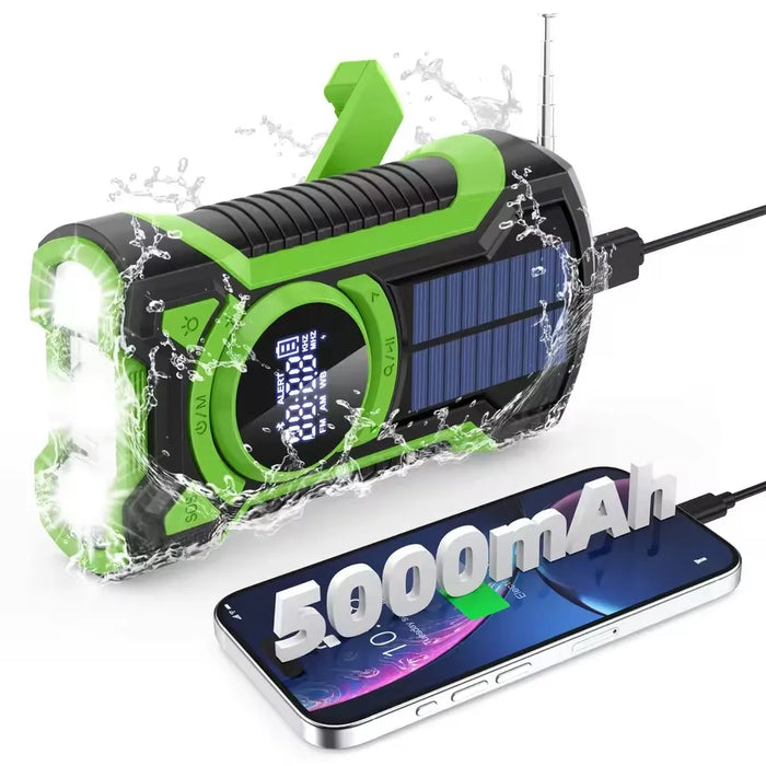Emergency Radio Hand Crank Solar 5000mAh, IP65 Waterproof Dustproof Bluetooth 5.3 Portable AM/FM/NOAA Weather Alert Radio
