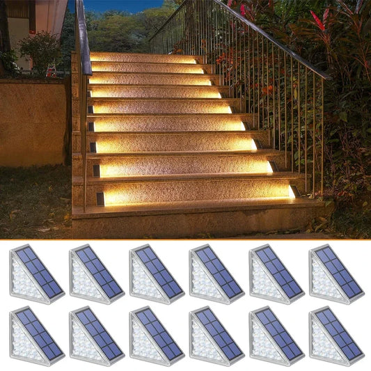 Solar Step Lights for Outside White/Warm Solar Stair Light Outdoor Waterproof IP67 Solar Lights for Steps Stair Patio Yard Porch