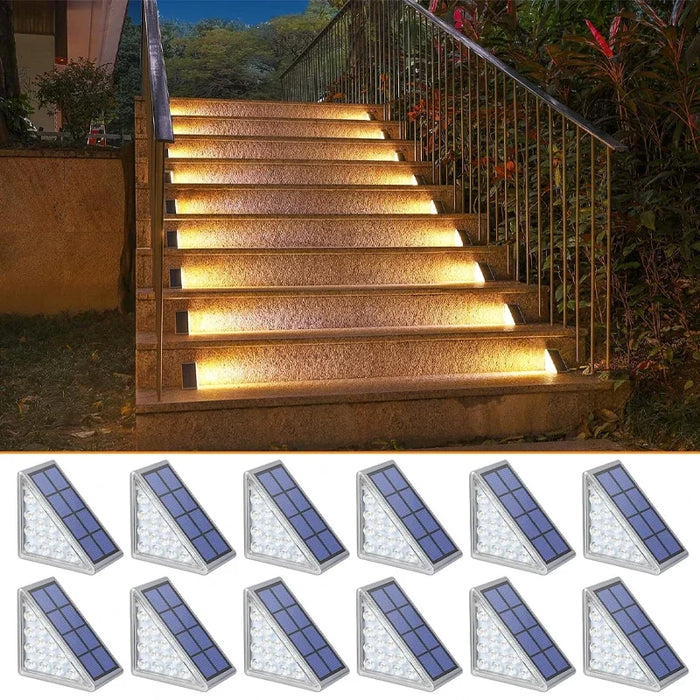 Solar Step Lights for Outside White/Warm Solar Stair Light Outdoor Waterproof IP67 Solar Lights for Steps Stair Patio Yard Porch