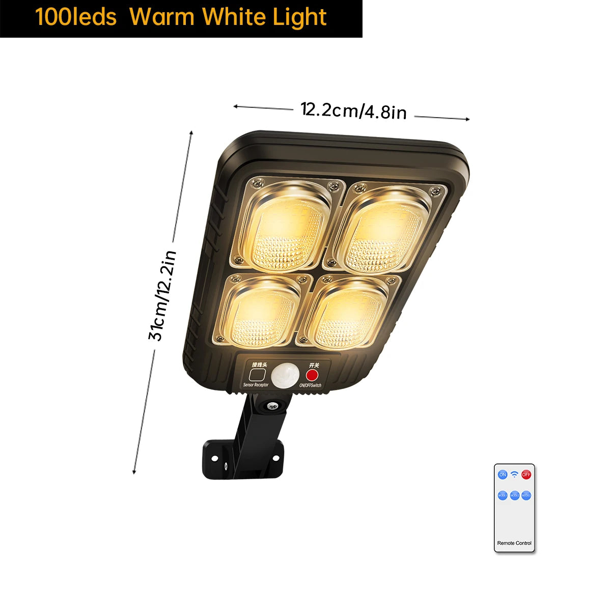 Solar Street Lights Outdoor Waterproof Solar Lamp with Remote Control 3 Working Modes IP65 Waterproof for Garden Wall Yard