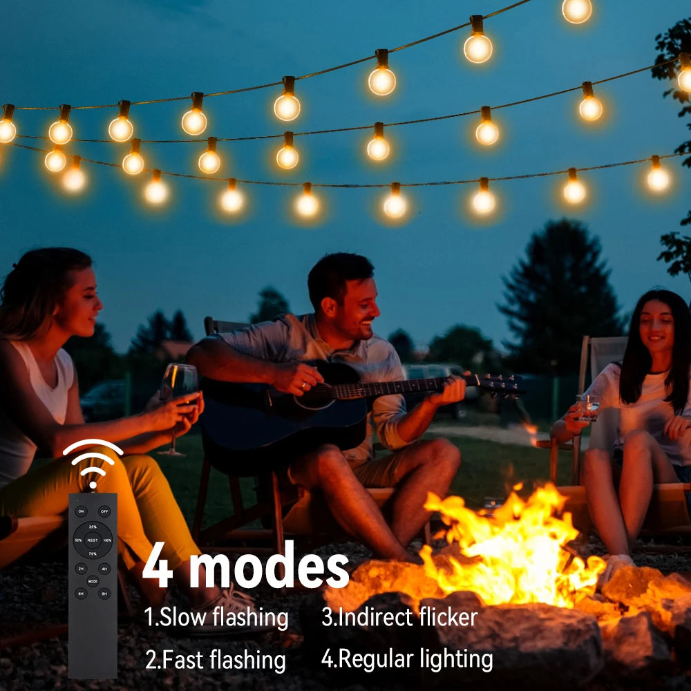Solar String Lights Outdoor G40 Patio Lights Solar Powered Fairy Lights With Remote Weatherproof Hanging Lights For Holiday Back