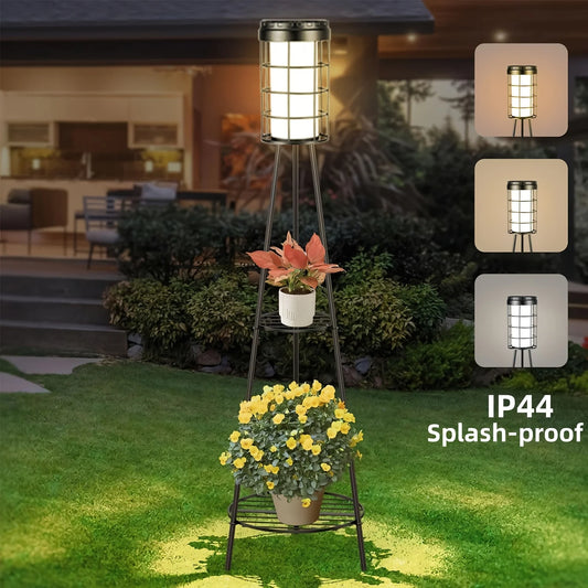 Solar Floor Lamp with Planter Auto On/Off Led Outdoor Solar Floor Lamp IP44 Decorative Solar-Powered Floor Lamp for Garden/Patio