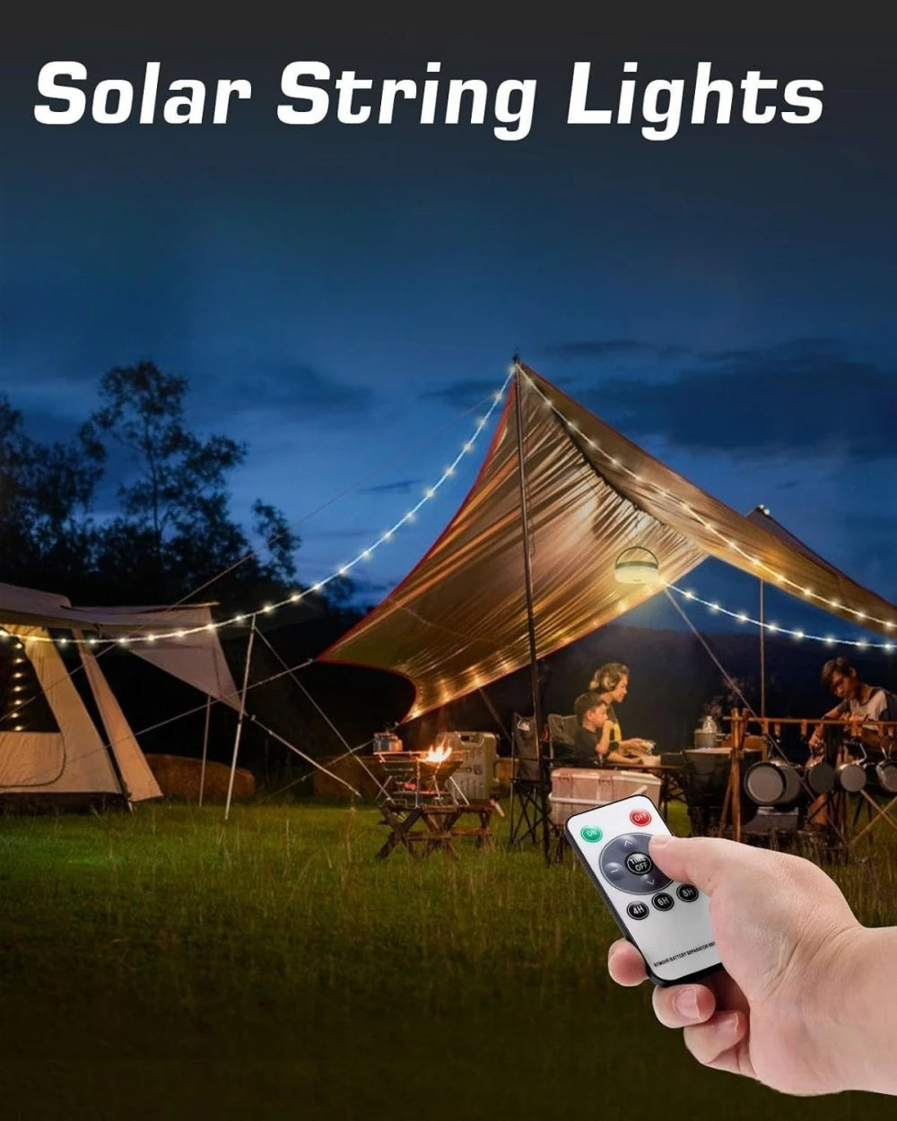 Solar Camping Lamp with String Lights LED Portable Waterproof Tent Lamp with 8 Lighting Modes Hanging Rechargeable Tent Lantern