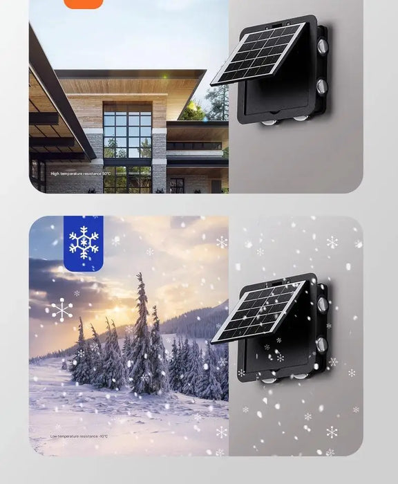 Solar Outdoor Ambient Wall Lamp Four Sided Lighting for Courtyard Garden Porch Front Door Staircase Waterproof Solar Fence Light
