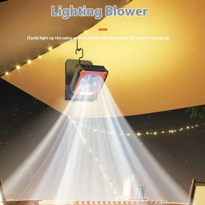 Solar Powered Camping Light with Fan Folding Portable Desk Lamp  Rechargeable Battery for Outdoor Hiking Fishing Camping