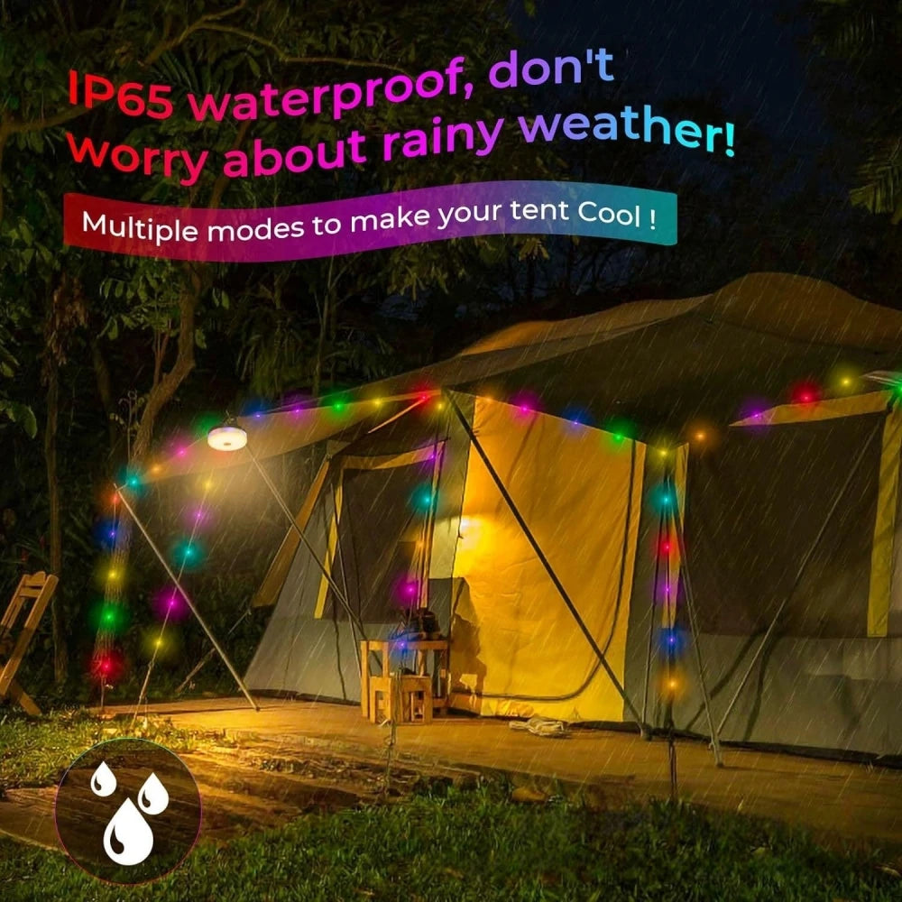 Solar Camping Lamp with String Lights LED Portable Waterproof Tent Lamp with 8 Lighting Modes Hanging Rechargeable Tent Lantern