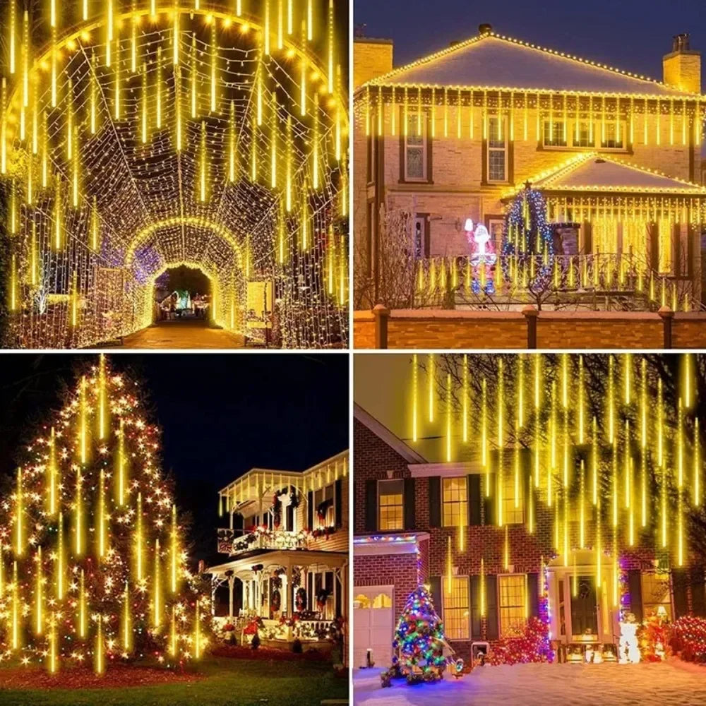 Solar Meteor Shower Rain LED String Lights 8 Tubes Street Garlands Christmas Tree Decorations for Outdoor Fairy Garden Lights