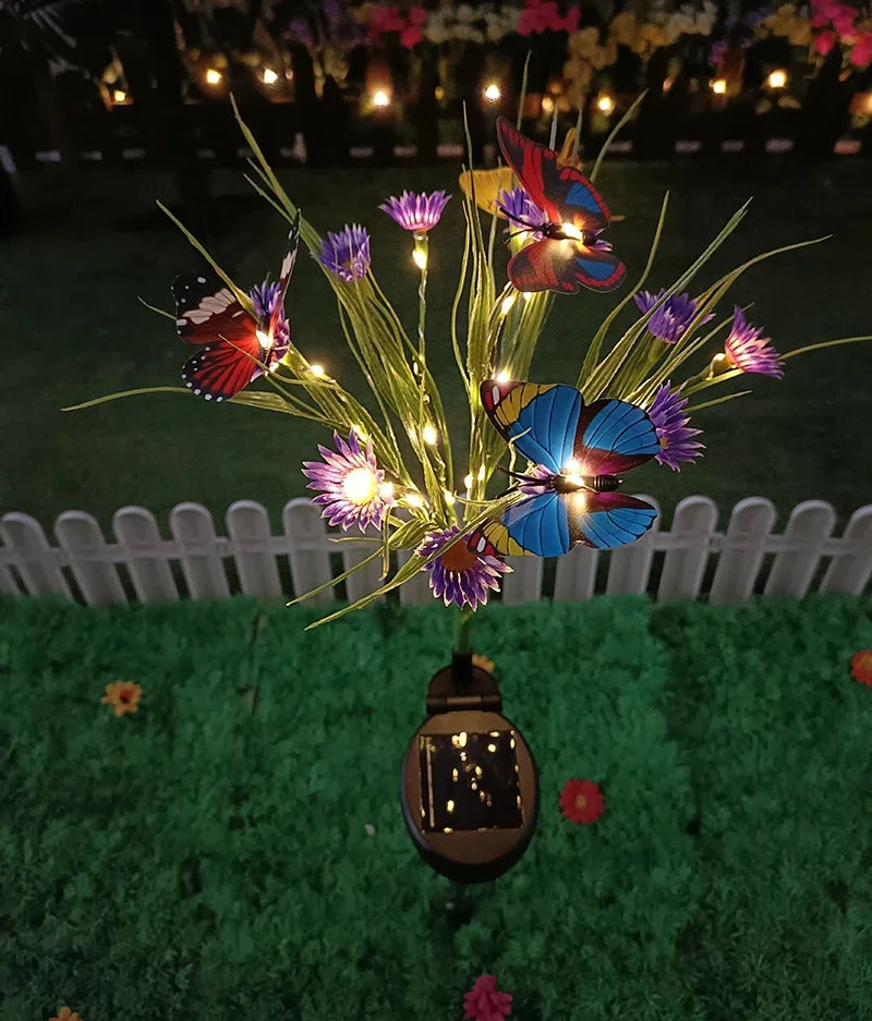 Solar Garden Lights Wild Flower Chrysanthemum Stake Lawn Lamp Waterproof Garden Butterfly  Lamps Yard Art for Home Decoration