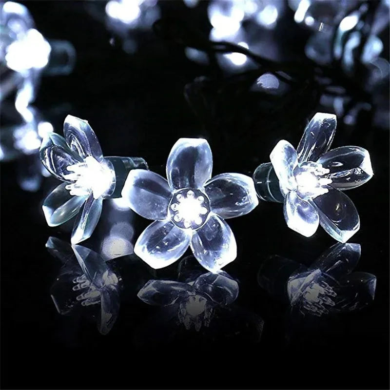 5M/7M/12M LED Solar Lights Outdoor Floral String Flower Fairy Lights Garlands For Christmas Party Outdoor Decoration Waterproof