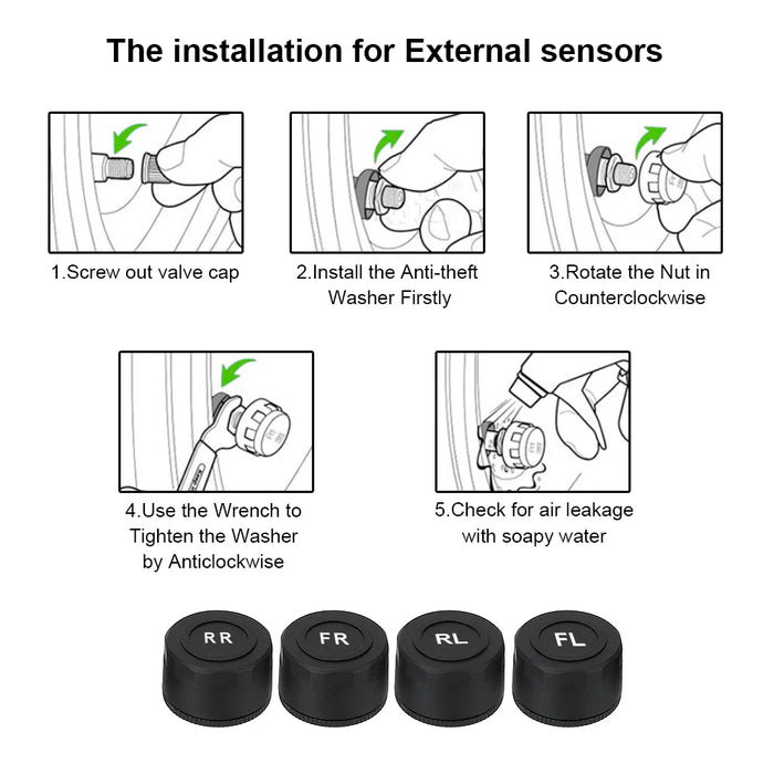 Car Tire Pressure Alarm Monitor System Solar Power TPMS Temperature Alert LCD Display With 4 Internal/External Sensor