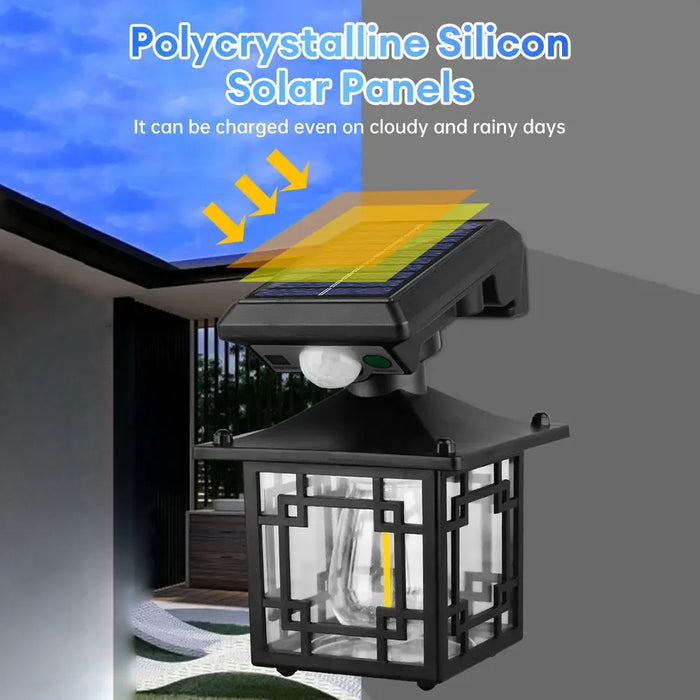 Retro Solar Motion Induction Wall Lamp Outdoor Waterproof 3 Lighting Modes Decoration Wall Light for Courtyard Garage Garden ﻿