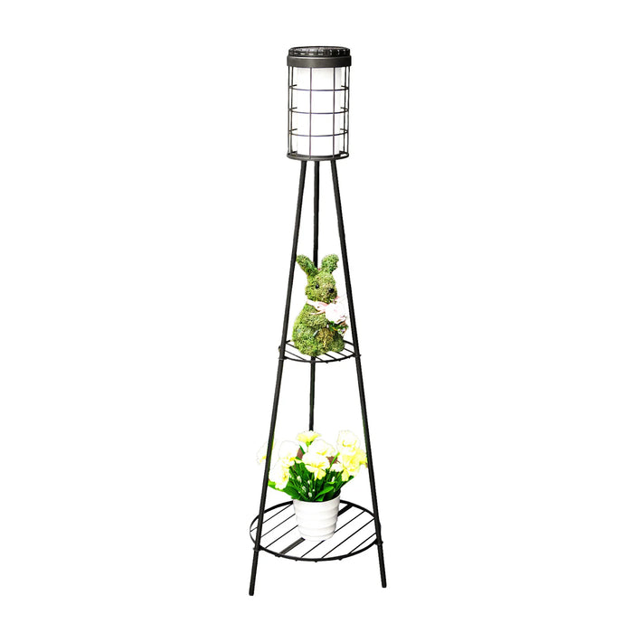 Outdoor Patio Decor Solar Floor Lamp with Plant Stand Waterproof Flower Shelf Solar Lights for Porch Garden Deck Yard