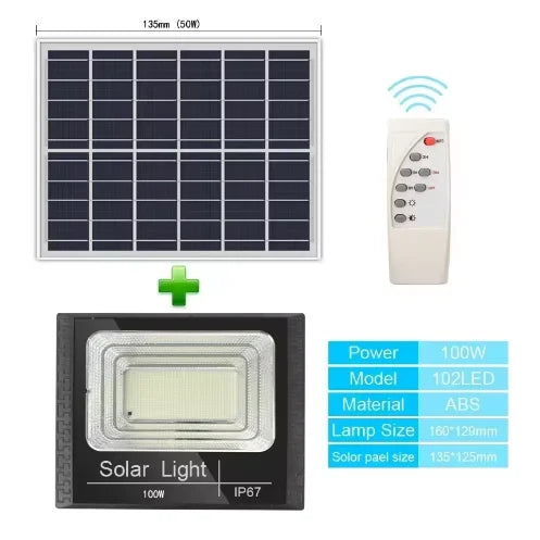 Solar Flood Lights Remote Control Solar Powered Spotlight Outdoor Waterproof IP67 Villa Street Lighting Adjustable Angle