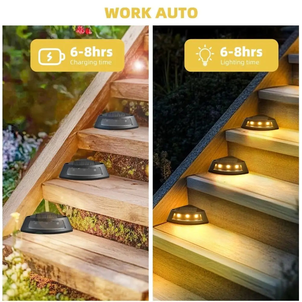 4pcs Waterproof Solar Step Lights Warm /White Light Auto Switch Deck Lights Easy To Use Solar Powered Stair Lighting