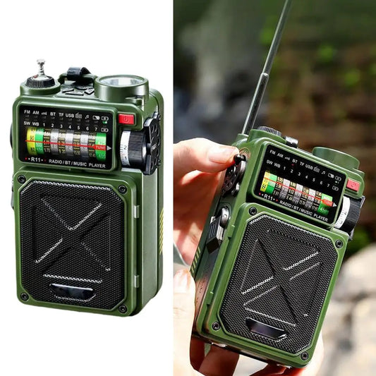 Portable Bluetooth Solar Radio USB Playback TF Card Solar Power Bank Hand-cranked Flashlight Full-band Radio Camping Accessories