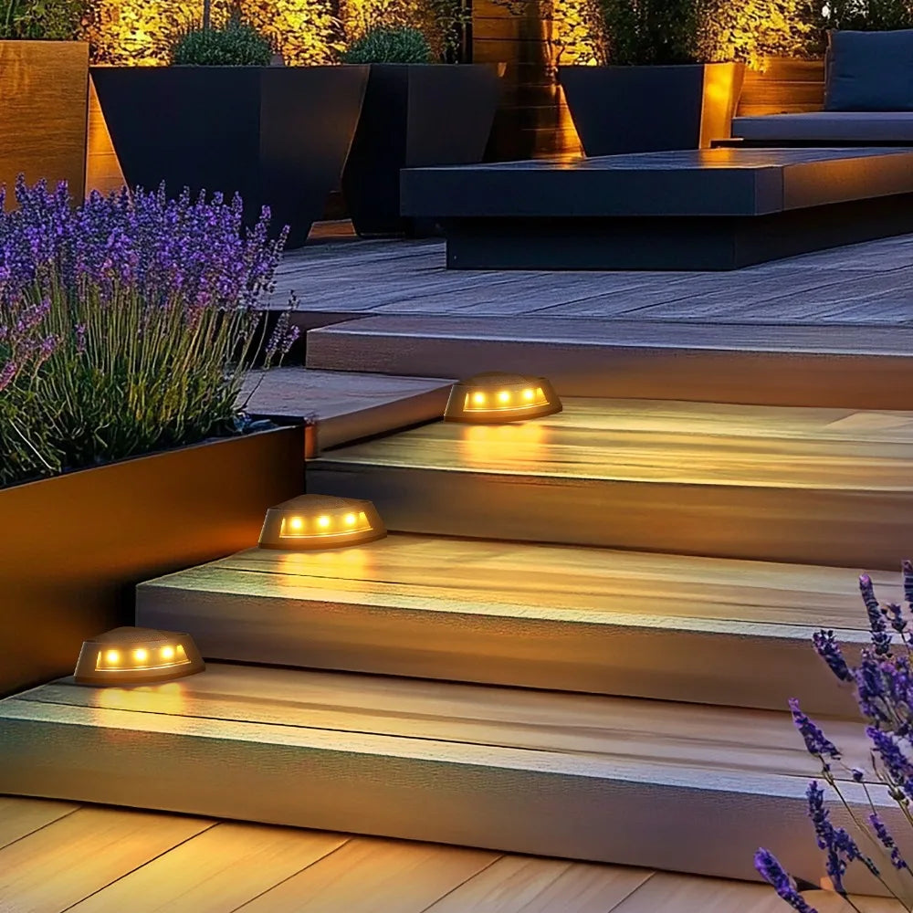 4pcs Waterproof Solar Step Lights Auto Switch Easy To Use Stair Lighting Solar Powered Warm /White Light Garden Walkway Light