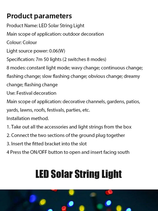 Led Solar String Lights 7m 50 Lights 8 Patterns Solar Fairy String Lights Waterproof Garden Wedding Party Decoration