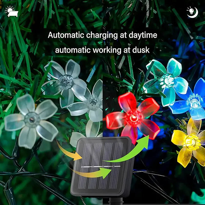 2025 Solar Flower String Lights 200LEDS Waterproof Solar Powered Fairy Lights 8 Modes Decorative Lights for Patio Fence Wedding