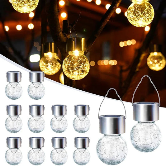 Waterproof Solar Hanging Lights with Multi-Color Changing Cracked Glass, Outdoor Christmas Decoration for Patio and Garden