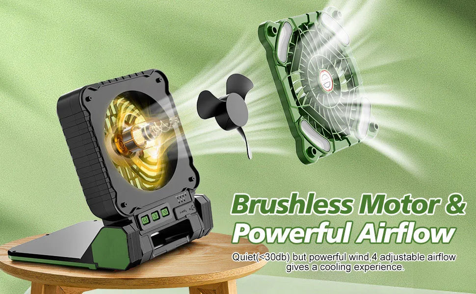 10000mAh Solar Powered Portable Camping LED Lantern With Fan 4 Speeds Powerful Wind Rechargeable Battery Operated 90° Folding