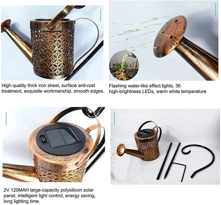 Outdoor Solar Watering Can Light Star Shower Garden Art LED String Light Pathway Patio Hanging Lantern Kettle Decorative Lamp