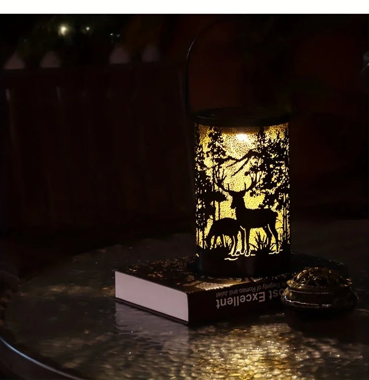 Solar Lantern Deer And Forest Pattern Hollow Projection Light Outdoor Garden Decor Threshold Courtyard Landscape Terrace Lamp