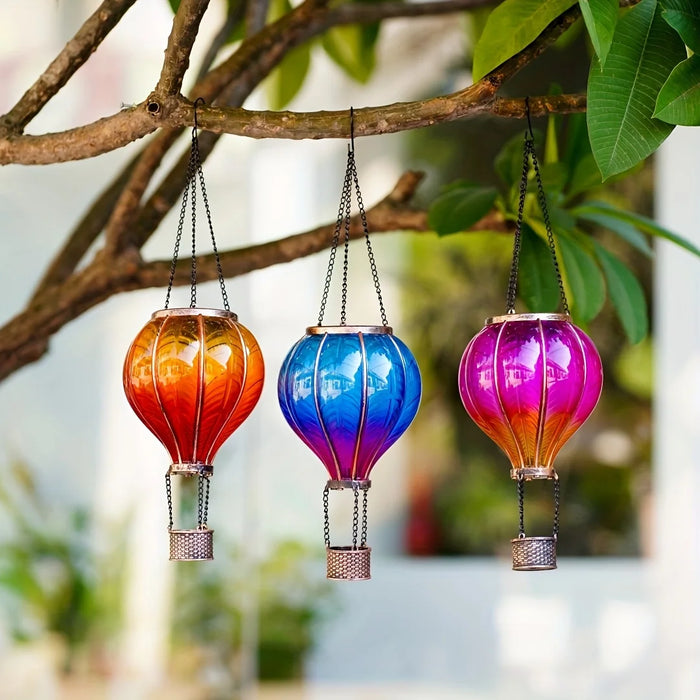 Solar Gradient Heat Balloon Hanging Light Waterproof Outdoor Garden Decor Flickering Flame Solar Lights for Lawn Porch Tree Yard