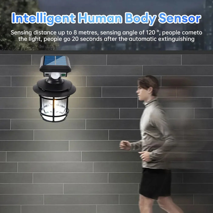 Retro Solar Motion Induction Wall Lamp Outdoor Waterproof 3 Lighting Modes Decoration Wall Light for Courtyard Garage Garden ﻿