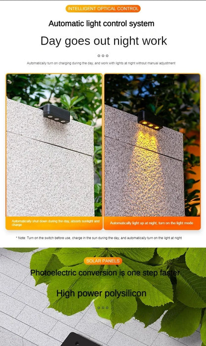 Solar Wall Lights Outdoor Square Solar Wireless Wall Mount Lights IP65 Waterproof Outdoor Wall Lamps Decorative for Garden
