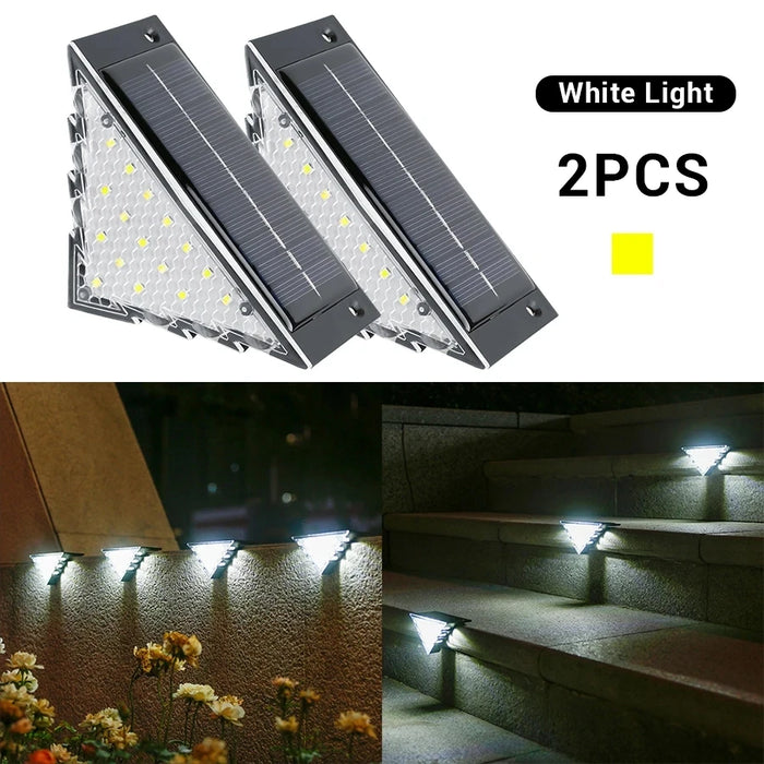 Outdoor Solar Step Lamp Two-tone Triangle LED Lights Waterproof Auto on Decoration Deck Lantern for Patio Yard Driveway Porch