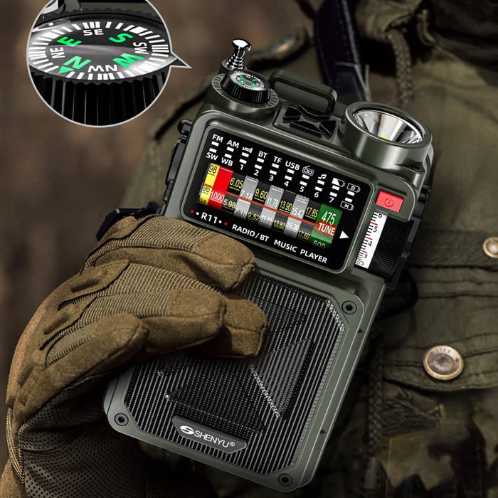 Hand-operated Emergency Solar Bluetooth Outdoor Camping Alarm Radio Multi-band Earthquake Prevention Solar Radio With Flashlight