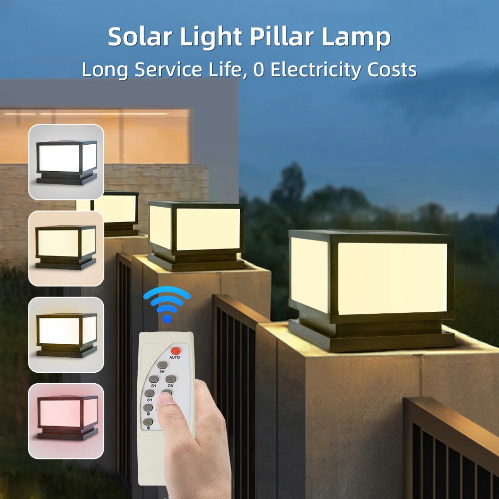 Solar Column Light Garden Solar Lamps Waterproof LED Solar Pillar Light Timed Remote Control LED Outdoor Lighting Courtyard Lamp