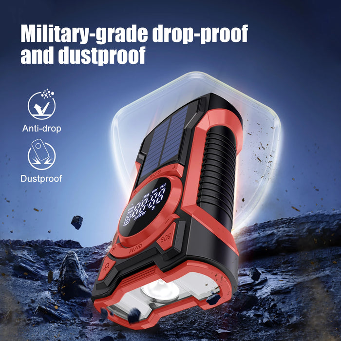 Emergency Radio Hand Crank Solar 5000mAh, IP65 Waterproof Dustproof Bluetooth 5.3 Portable AM/FM/NOAA Weather Alert Radio，red