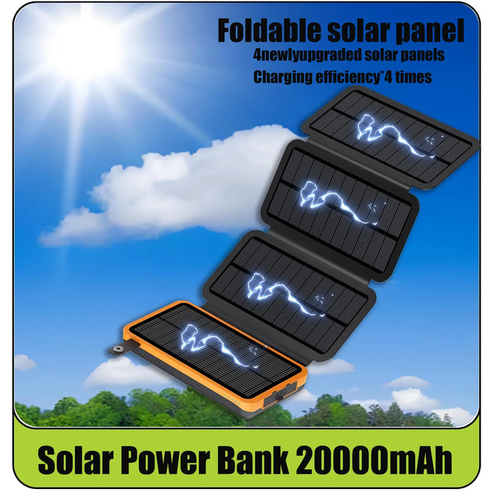 Folding solar panel power bank 20000, supports fast charging, sufficient capacity, LED emergency light suitable for travel