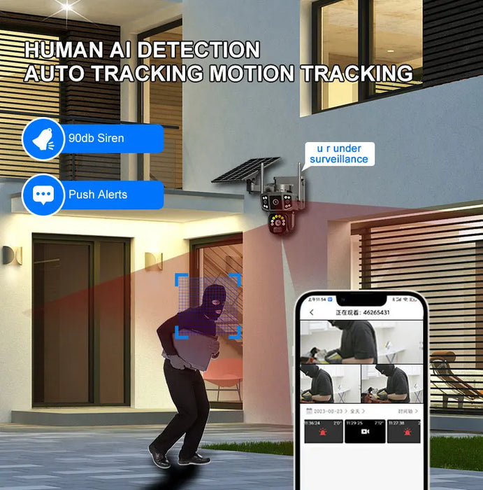 4G sim solar camera,4K dual lens, 10X,outdoor security network camera,wireless WIFI solar closed-circuit television,V380