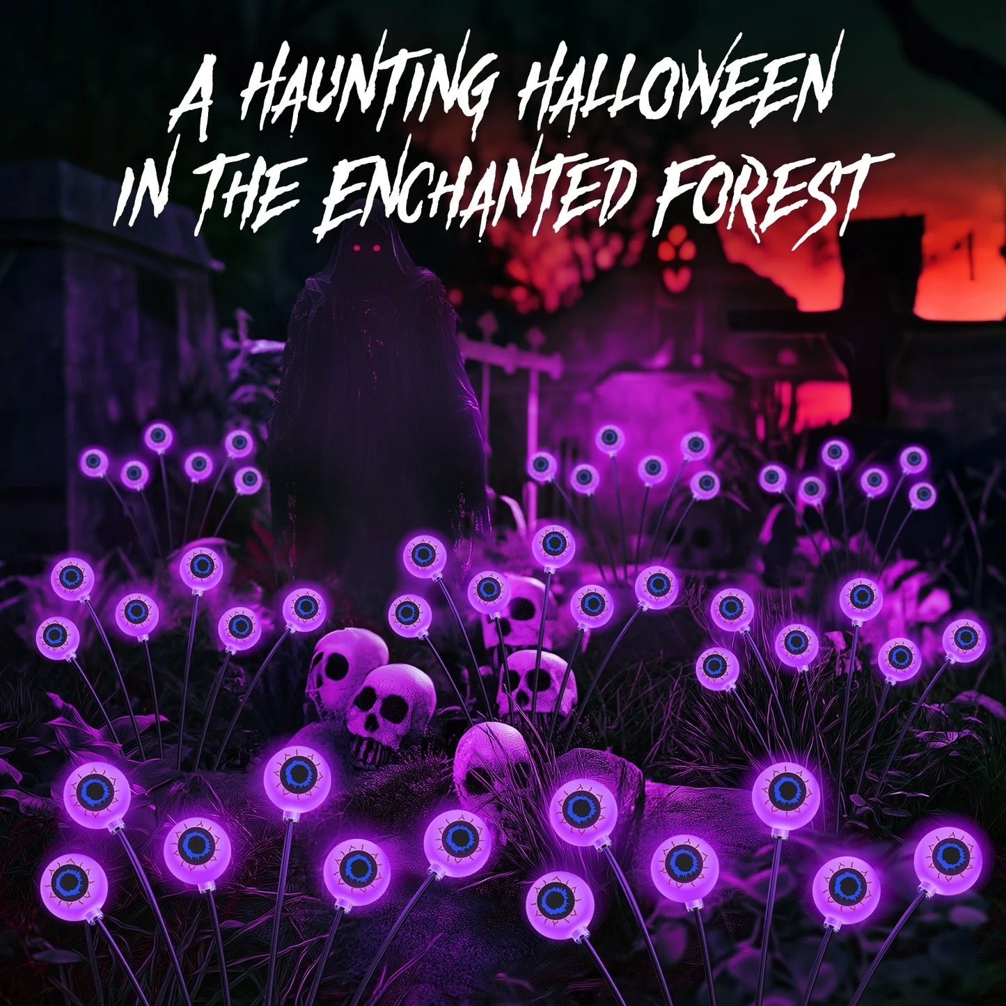 Halloween Outdoor Solar Eyeball Lights-LED Green&Purple Glow, Swinging Firefly Effect,for Creepy Yards, Lawns & Halloween Haunts