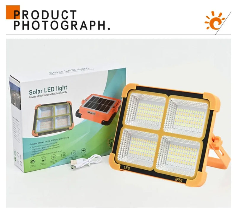 NEW 200-800W Outdoor Solar LED Floodlight Emergency Lighting Rechargeable Outdoor Camping Portable Waterproof Fishing Spotlight